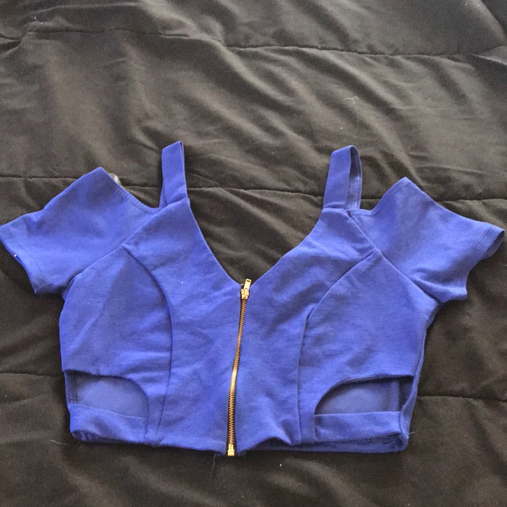 Blue detailed party crop top
